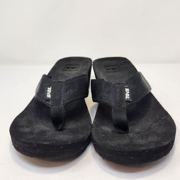 Teva Womens Mush Mandalyn Wedge 2 Black Thong Sandals Size 8 Slip On Shoes - Picture 4 of 9